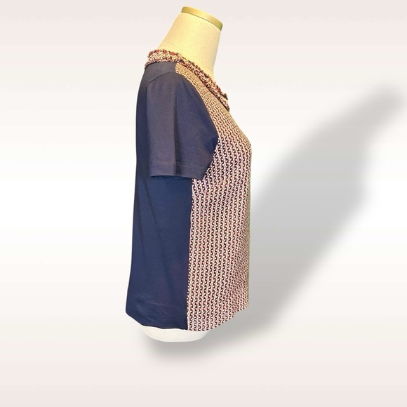 J. Crew Navy Blue, Burgundy & Camel Silk-Blend Tweed Front Tee Size Small - Picture 10 of 13